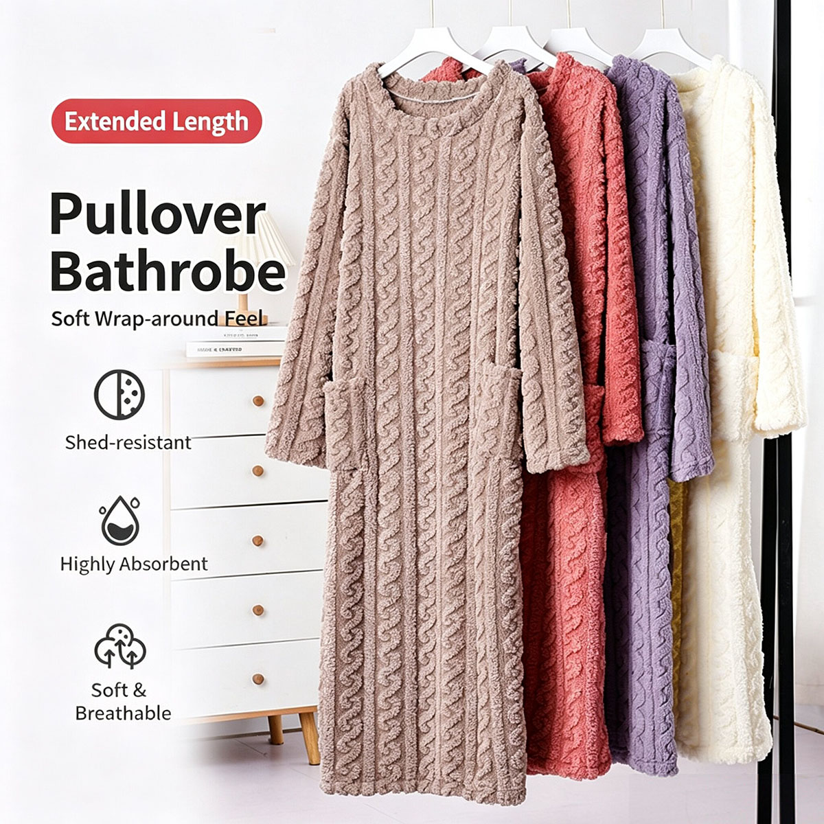 Bathrobe - Kışlık Mercan Kadife Gecelik, Kadın Jakarlı
