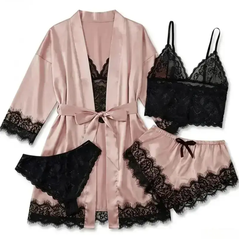 Bathrobe - Kadınlar için 4 Parçalı Saten Pijama