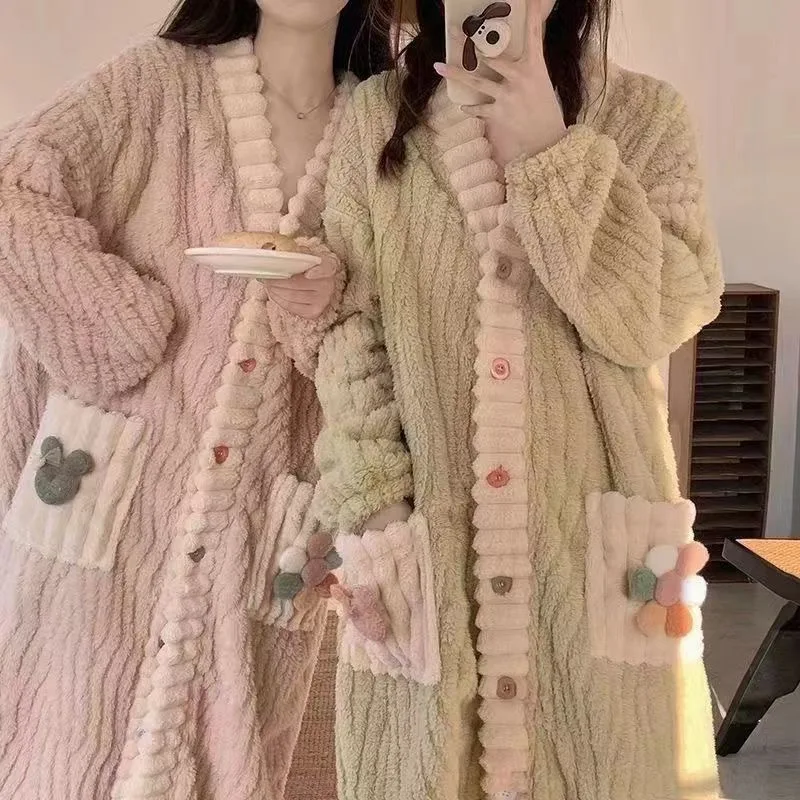 Bathrobe - Kadın Yastıklı Kalınlaşmış Sıcak Elbise Kış