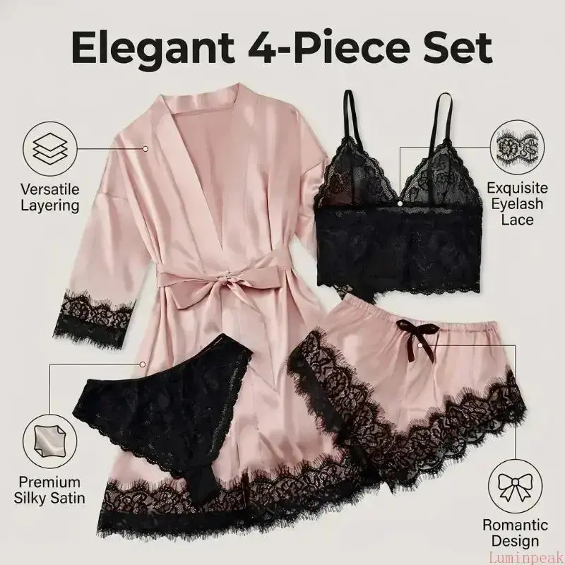 Kadınlar için 4 Parçalı Saten  - Bathrobe incelemesi ve fiyatı